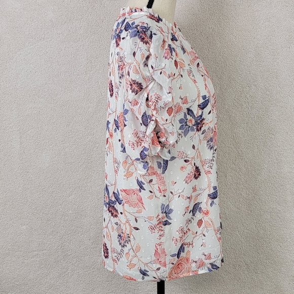 Rachel Zoe Muti Color Floral Bohemian Chic Chiffon Short Sleeve Blouse  L NEW - Picture 6 of 14